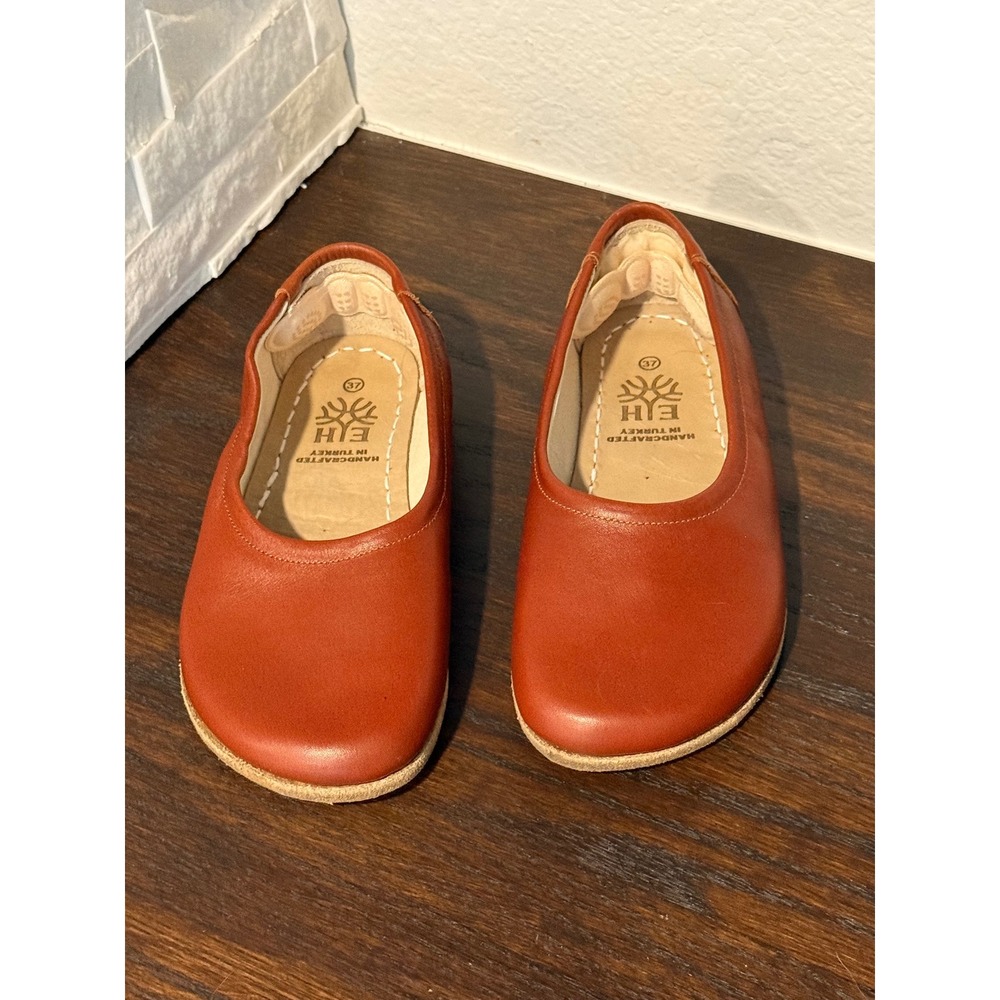 Earthing Harmony Handcrafted Leather Barefoot Flats Cognac Brown Wide Size 37